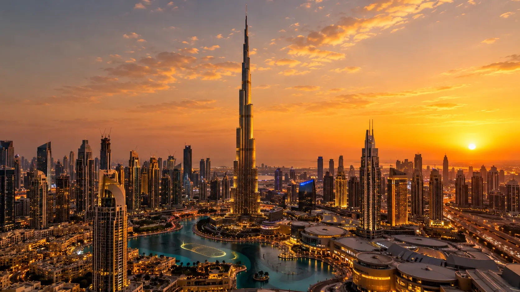 Dubai skyline at sunset
